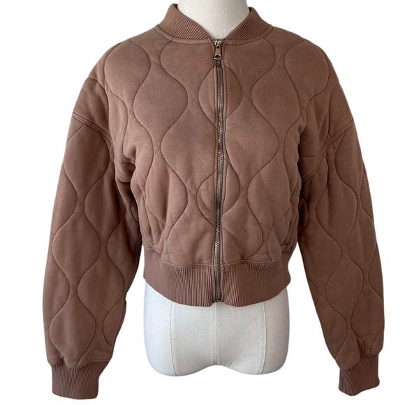 Abercrombie & Fitch Quilted Zip Up Bomber Jacket size Medium Tan Womens - Picture 2 of 9